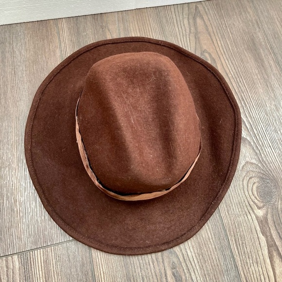 100 % wool Brown Wide Brim Fedora Hat main image 7